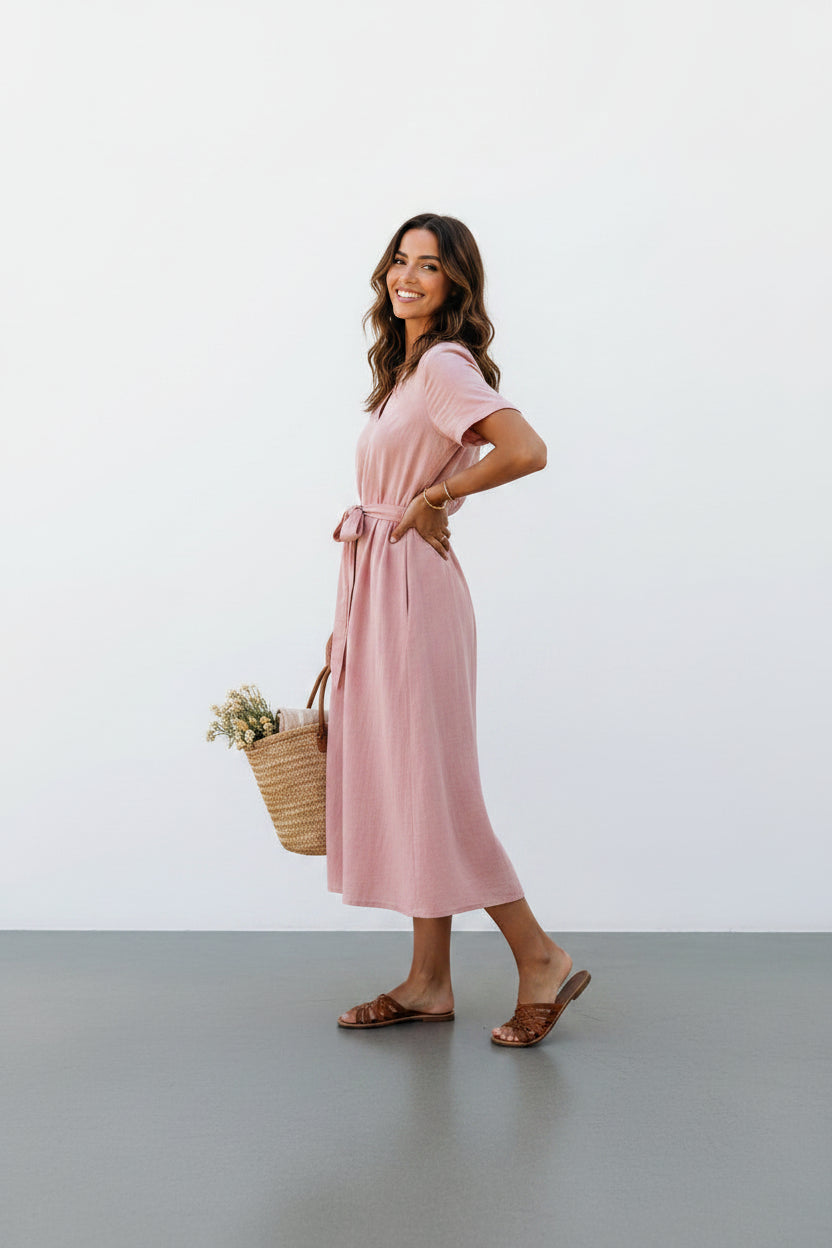 Robe Décontractée Femme à Col V – Élégance Naturelle et Confort Absolu